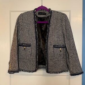 Zara Navy and Black Tweed Blazer